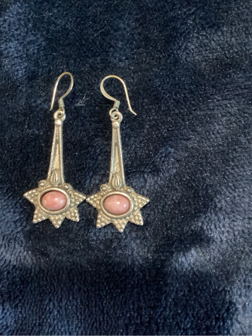 Vintage Venus USA Pink Stone Starburst Dangle Earrings Boho Celestial